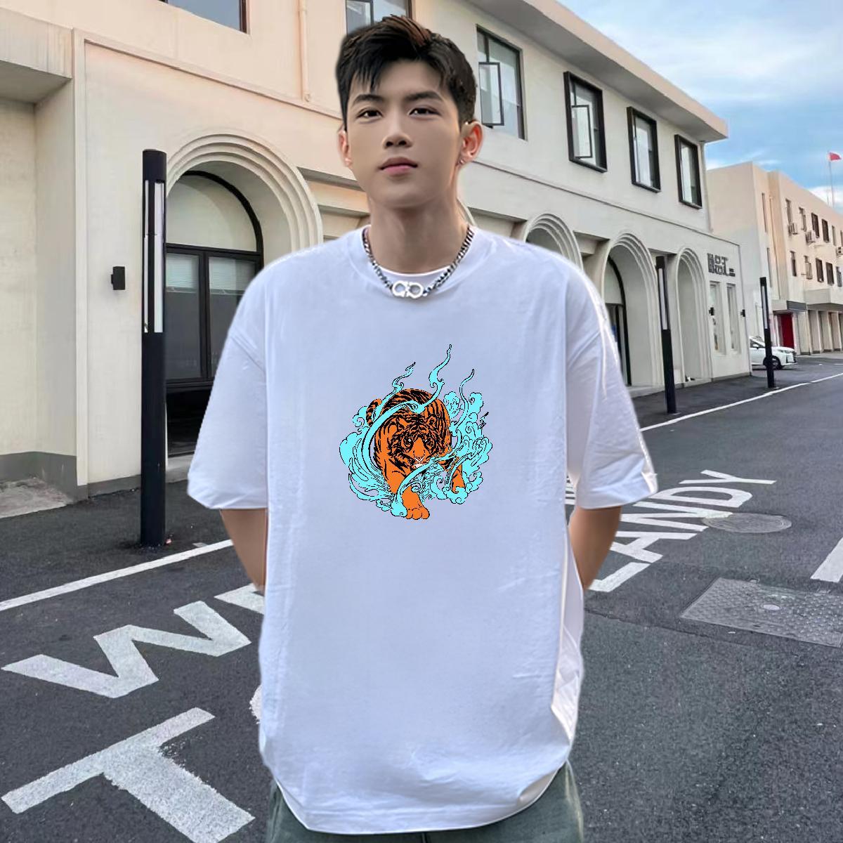 Stylist T Shirt For Man 230g 100% Cotton tiger High Street Hip Hop Wear Short Sleeve Soft TOP Quality Men Clothes T-Shirt Custom Printed