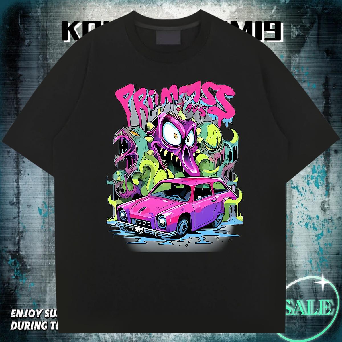 Brand Men Tops Tees 230g Pure Cotton Hip Hop Street car Custom Big Size O Neck Short Sleeves 2024 Designer Mens T Shirts Tops Shirt