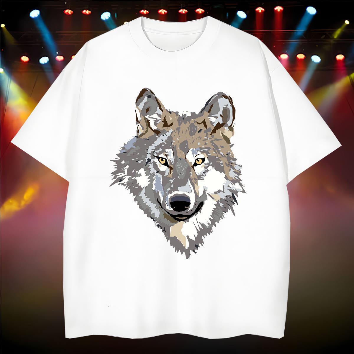 Casual New T Shirt For Man 100% Cotton 230g wolf Hip Hop Street Polos Short Sleeve O-Neck Comfortable Tshirt for Man Woman Custom Big Size