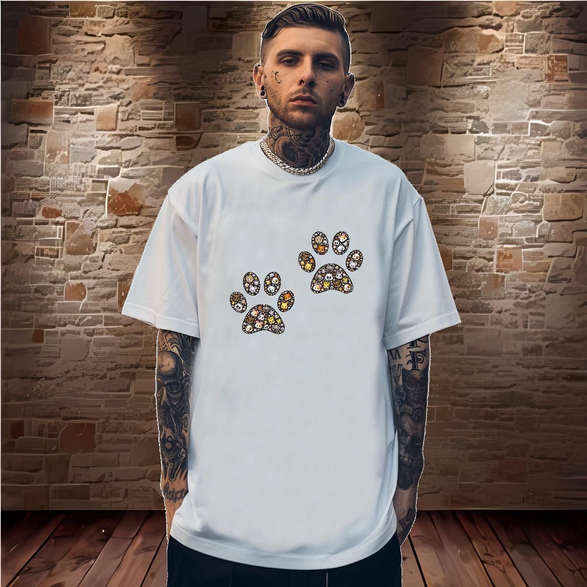 Fashion Design T shirt 230g Pure Cotton dog's paw Home Outdoor Wear Breathable Short Sleeve TOP Quality Tshirts Oversized