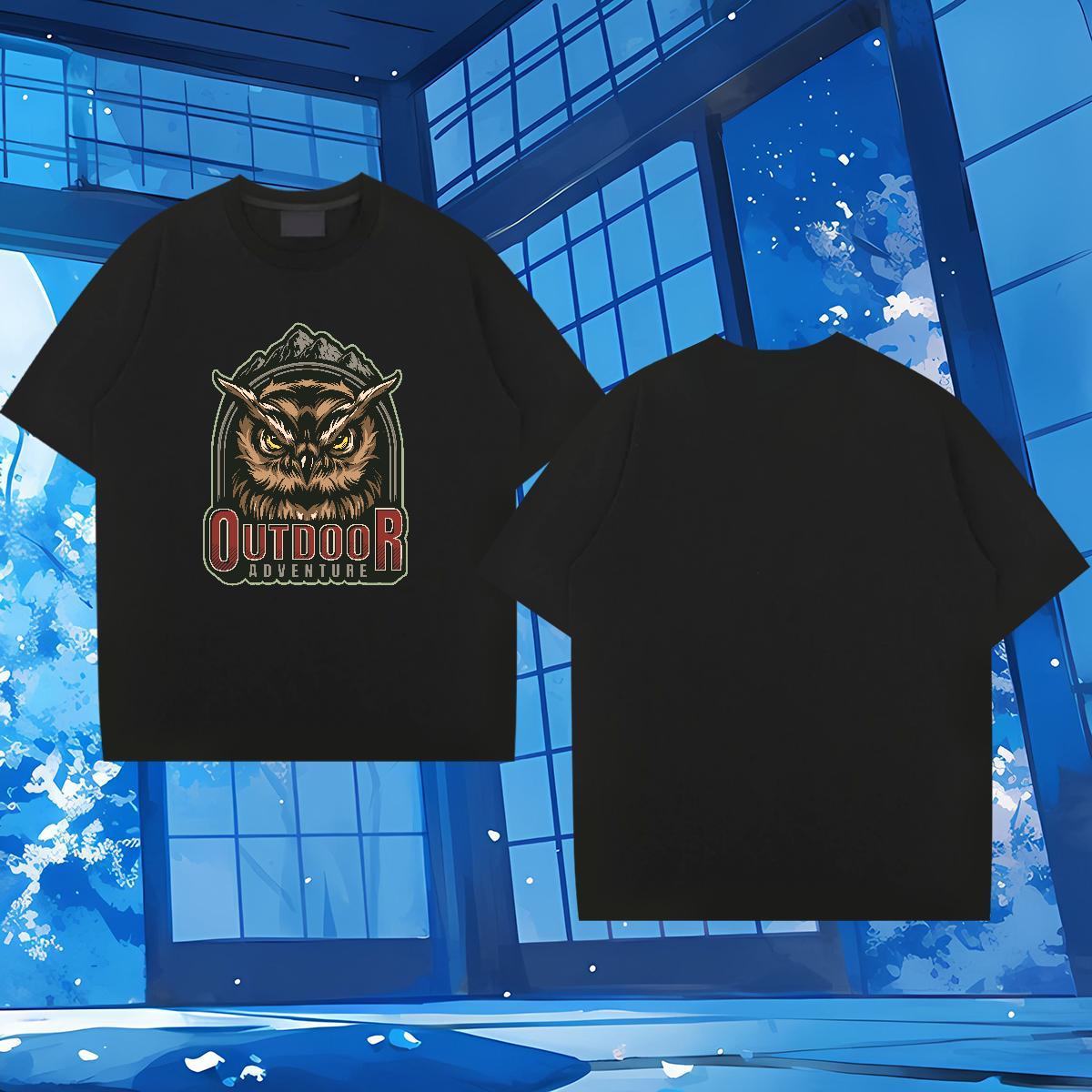 New Designer T-Shirts for Men 100% Cotton 230g Owl Spring Summer Top Tees Breathable Short Sleeve High Quality Tshirts Anime Print