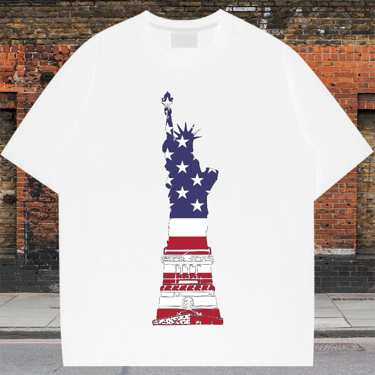 DIY T Shirts Men 100% Cotton 230g the Statue of Liberty Street Casual Clothes Breathable Short Sleeve Free Shipping Tshirt for Man Woman Custom Cartoo