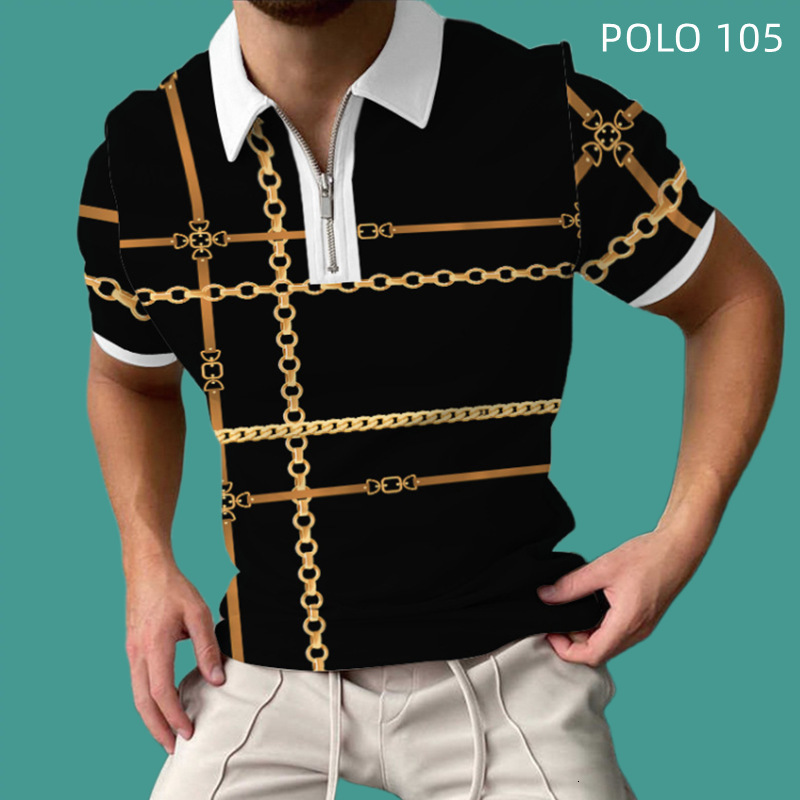 Single summer new men's polo shirt 3D digital printing short sleeved lapel zipper large POLO