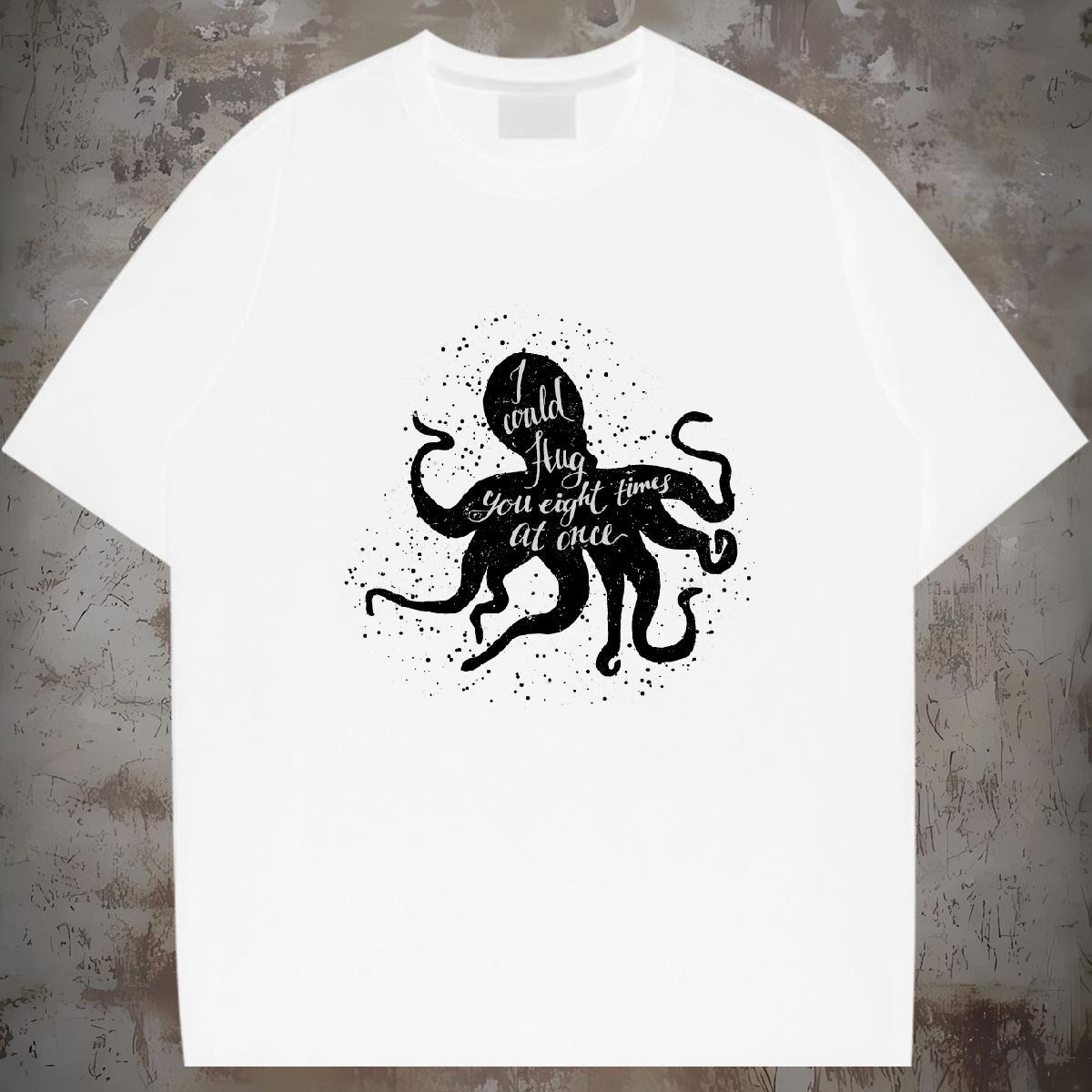 Mens T Shirts 230g Pure Cotton octopus Casual Daily Wear Crew Neck Black Oversized Couples T Shirts Designer High Quality Tees Shirts