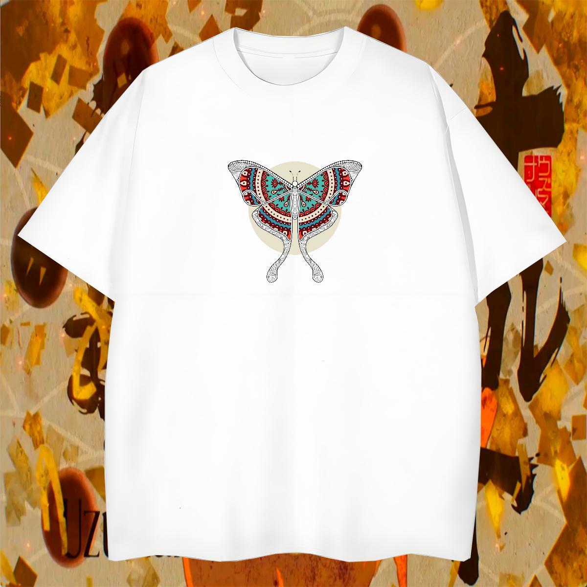 Soft Men Tees 230g Cotton Butterfly T-Shirts Daily Wear O-Neck Short Sleeve DIY Printed Fashion New Clothes