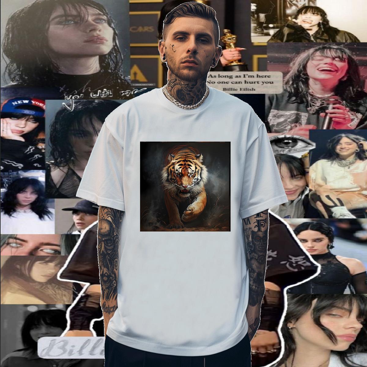 Fashion Designer T-Shirts for Men 100% Cotton 230g tiger Daily Outfit Tops Tees Breathable Crew Neck Soft Tshirt for Man Woman White Plus Size