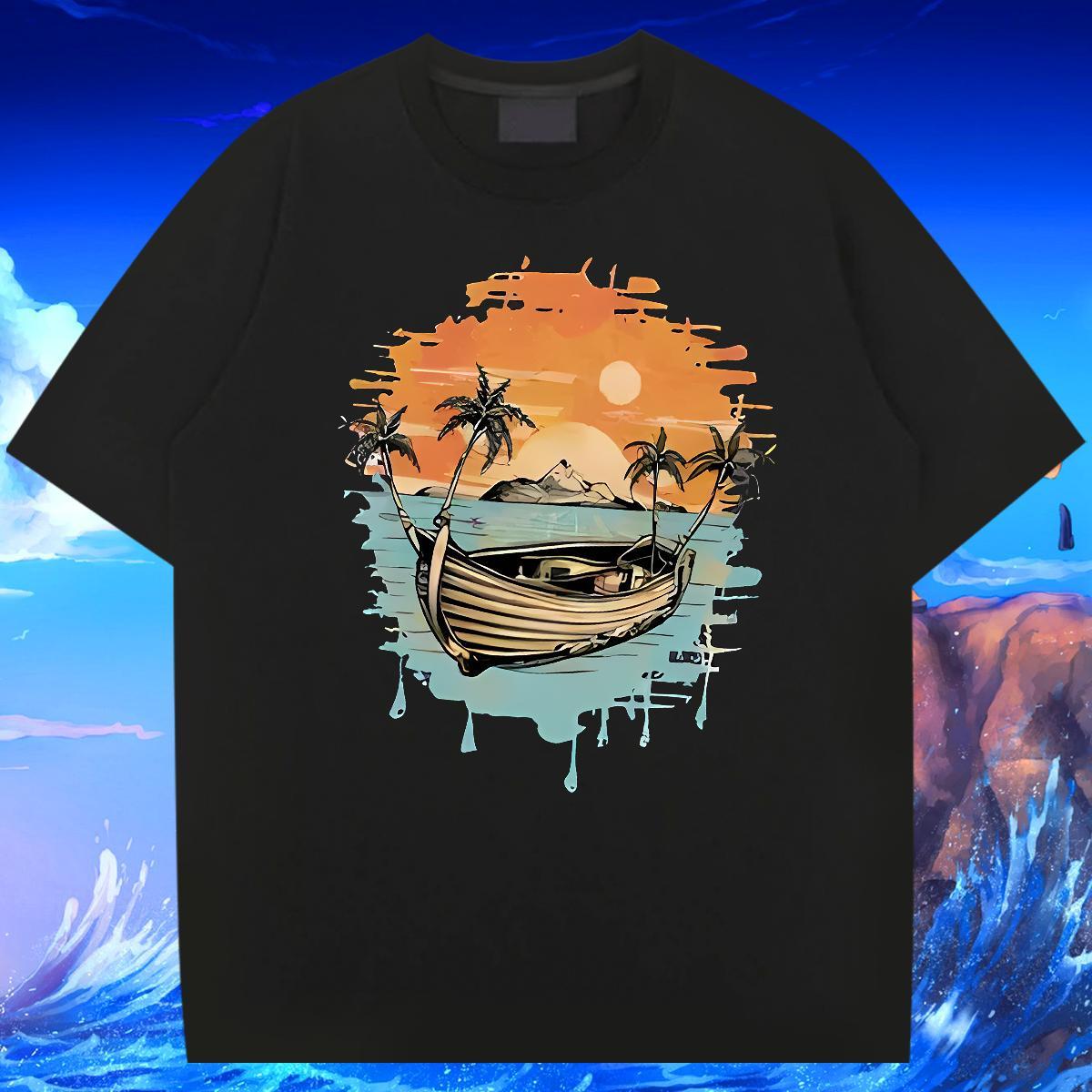 Free Shipping Tshirt for Man Woman 230g Pure Cotton High Street Hip Hop boat Graphic Breathable New T Shirt For Man Tee Shirt