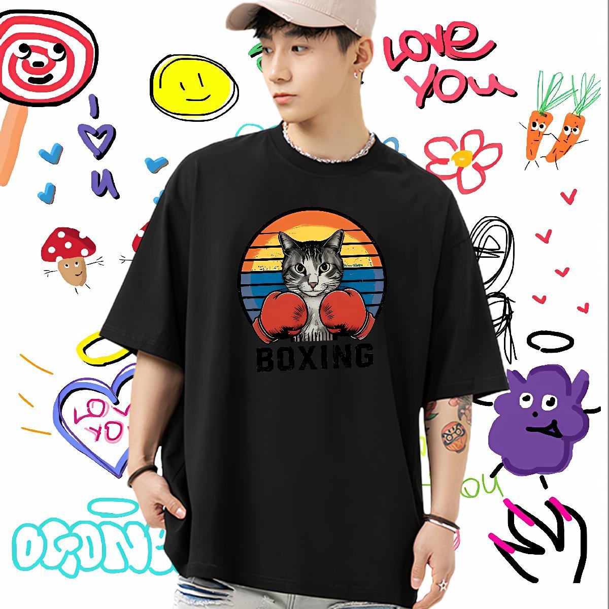 New Arrival T Shirt For Man 230g Cotton boxing Casual Beach Polos Breathable Short Sleeve Soft Men Clothes T-Shirt DIY Logo Oversized