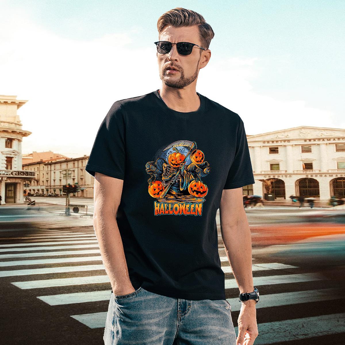 Fashion Design Men T Shirts 230g Cotton Halloween Beach Tops Shirt Breathable Short Sleeve Unisex Men Tees Asian Size