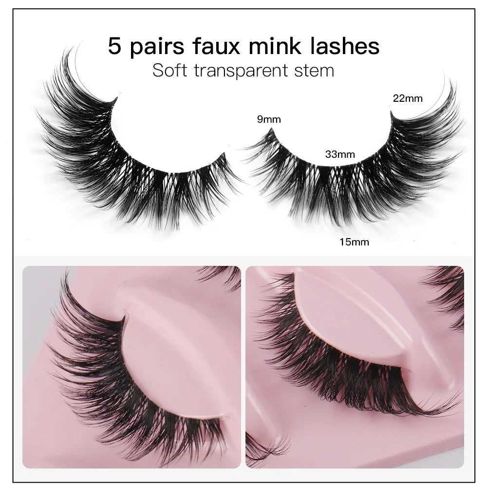 5 pairs of cat eye eyelashes 3D natural false eyelashes fluffy soft crossed transparent eyelashes cartoon eyelashes Wispy eyelash makeup W240803