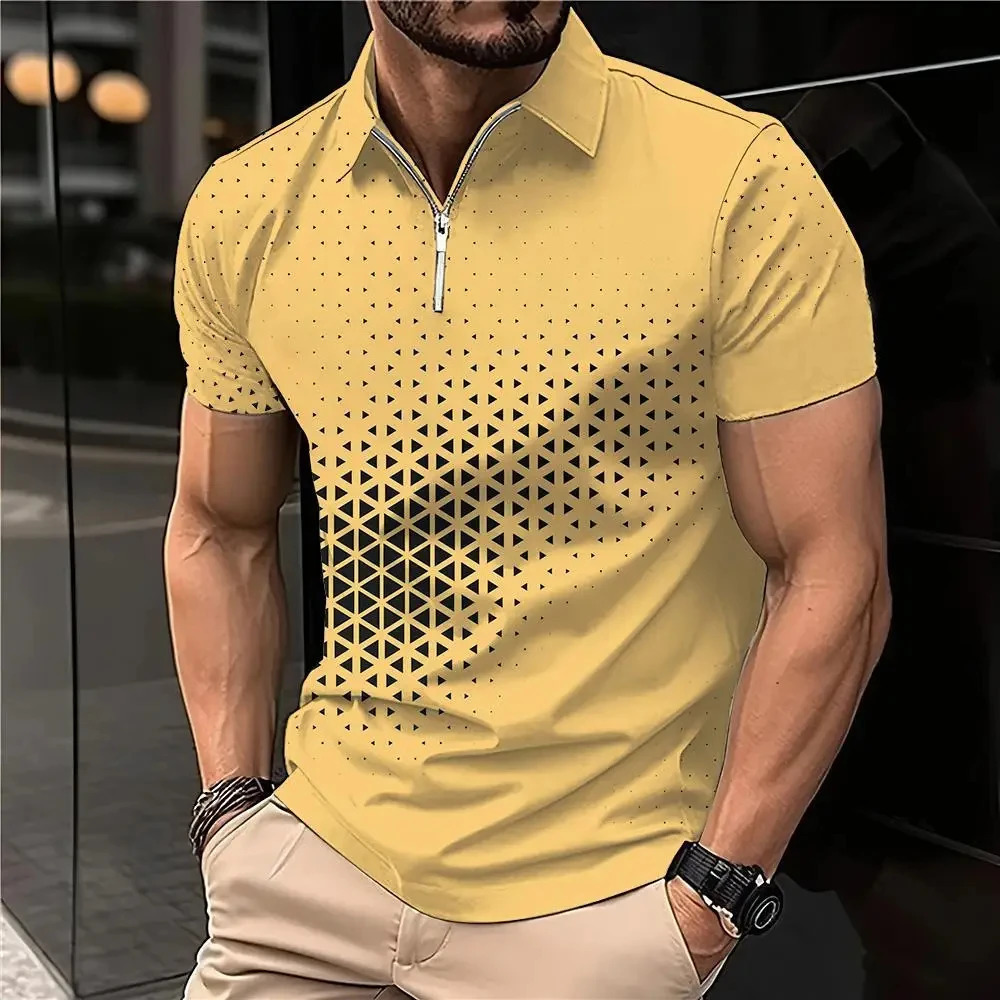 Summer Mens Polo Shirt Lapel Striped Short Sleeve Letter Printed Button T-Shirt Polo Fashion Top 240806