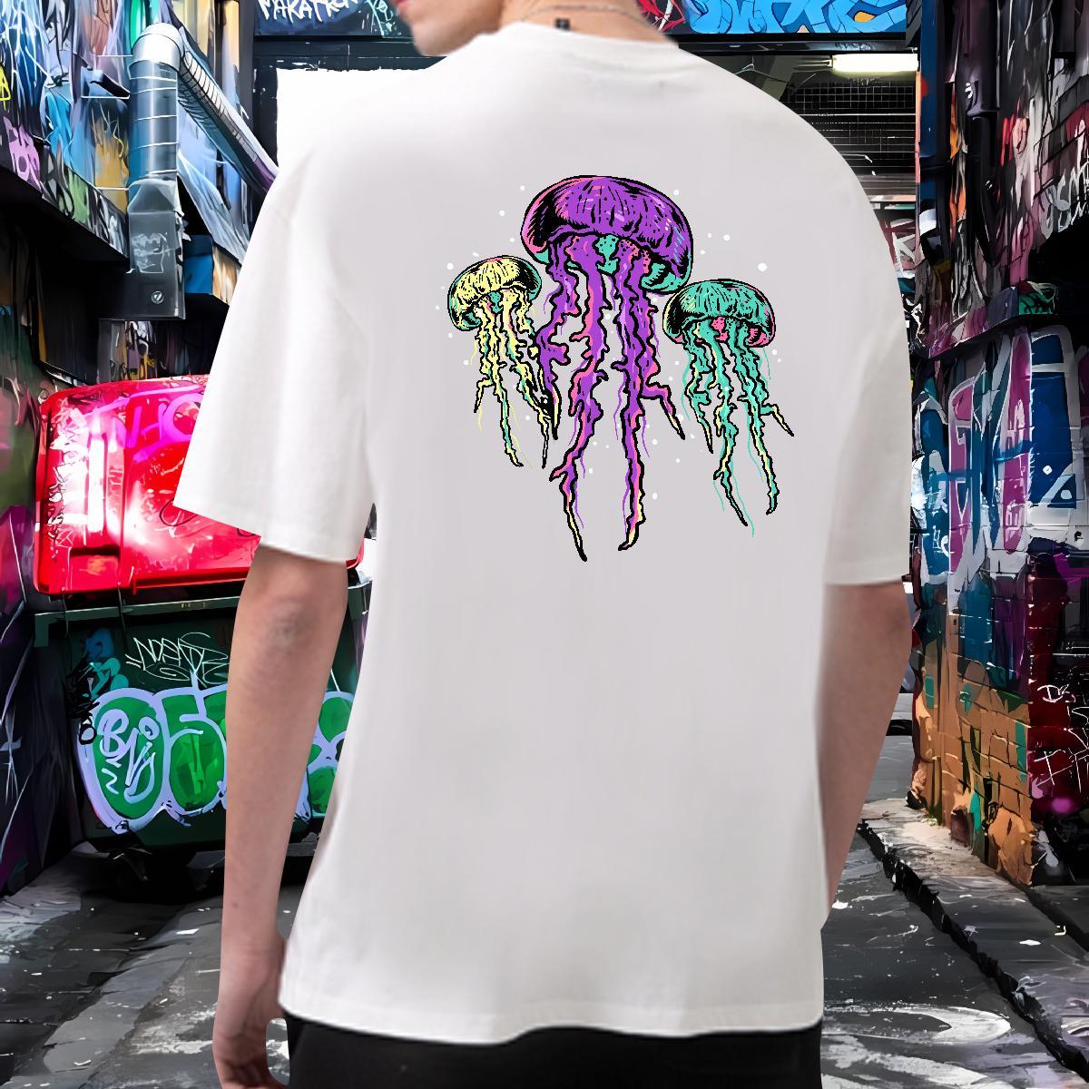 Brand Couples T Shirts 100% Cotton 230g jellyfish T Shirt For Man Street Breathable White Plus Size 2024 Designer Wear