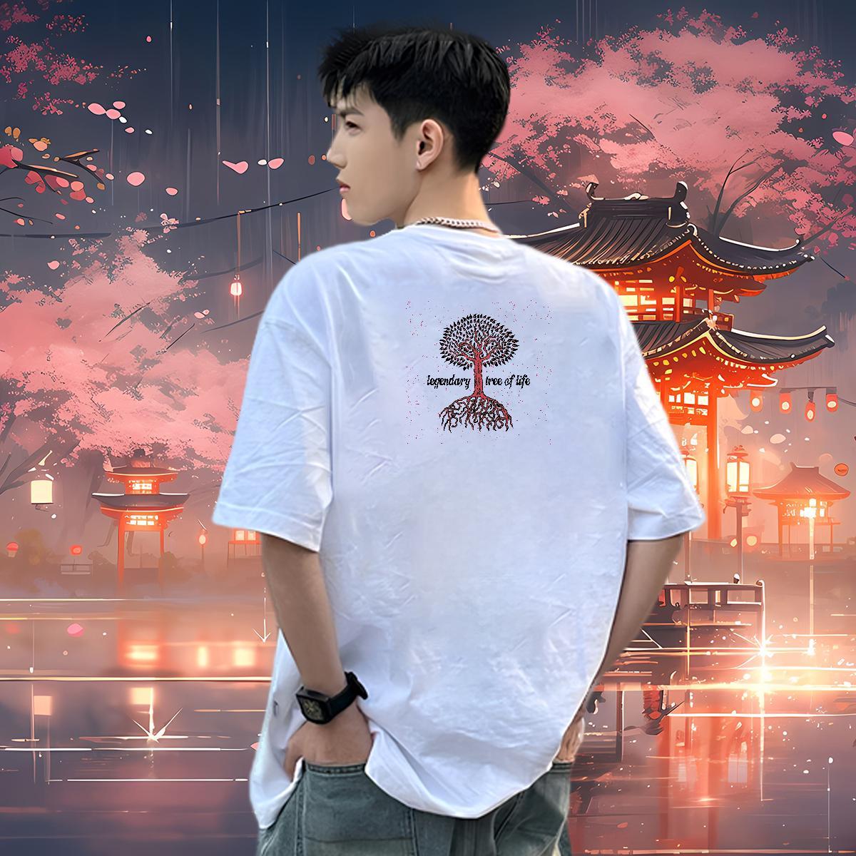 New Designer Men T Shirts 230g 100% Cotton tree Daily Wear Tops Shirt Short Sleeve Soft Cool Design Men Tshirts Custom Printed