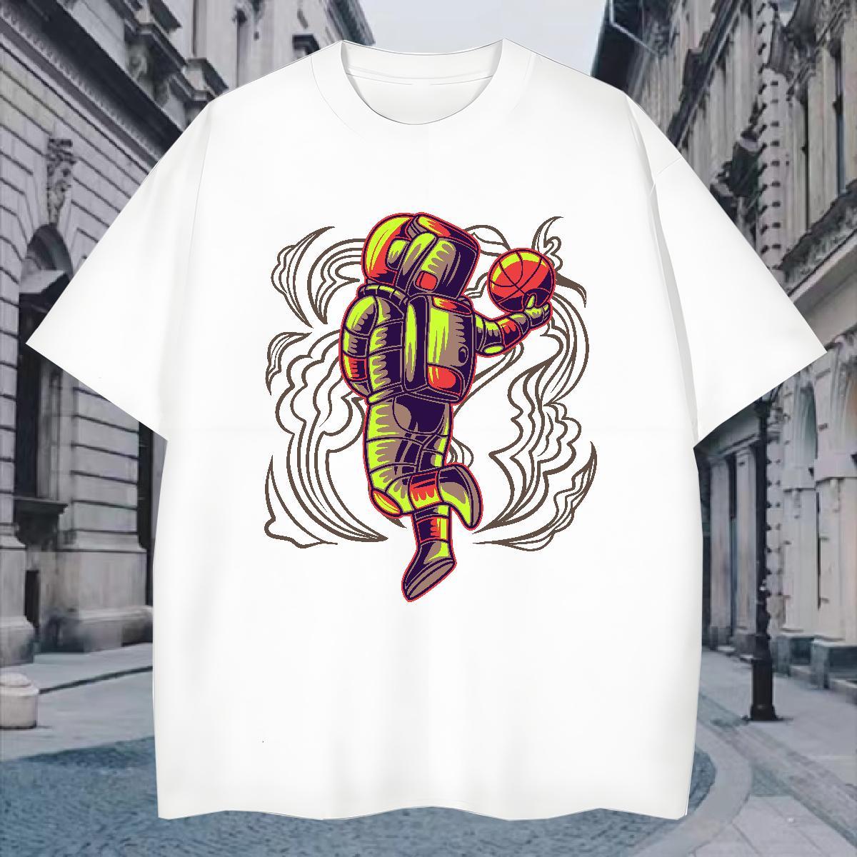 T Shirt For Man 230g Cotton spaceman Outdoor O Neck Short Sleeves Graphic Men Tees Fashion New Soft Clothings