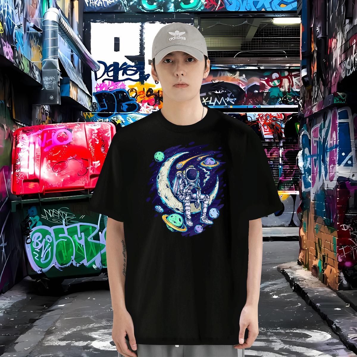 T-Shirts for Men 230g Cotton universe Street Breathable Short Sleeve Oversized 4XL Tshirt for Man Woman DIY Customized Soft Tops Tees
