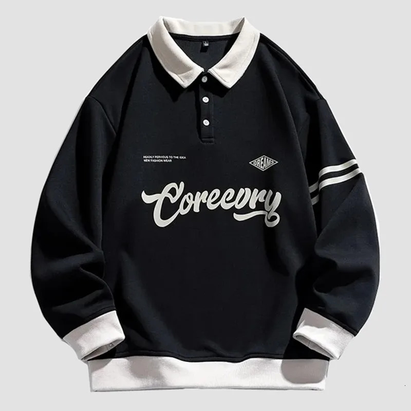 Men Oversized Contrasting Colors Lapel Sweatshirt Spring Hip Hop Streetwear Sweatshirt Harajuku Baseball Uniform Hoodie Men 240806
