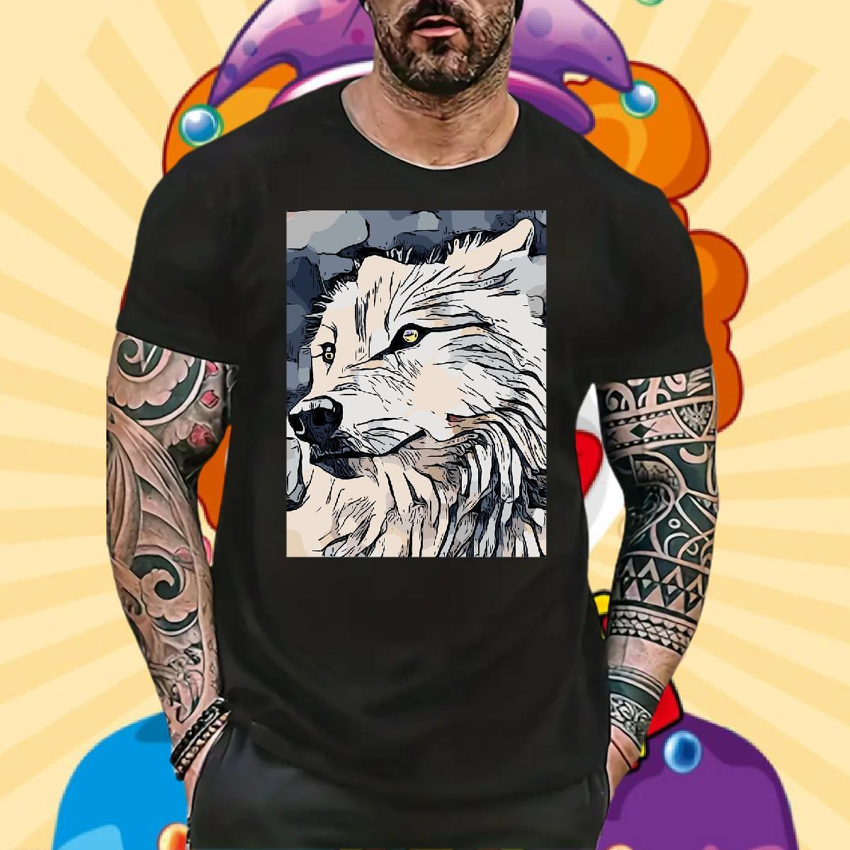 Custom T shirt 230g Pure Cotton wolf Anime Printing Street Tops Breathable Short Sleeve Free Shipping Men Tops Tees Floral Print