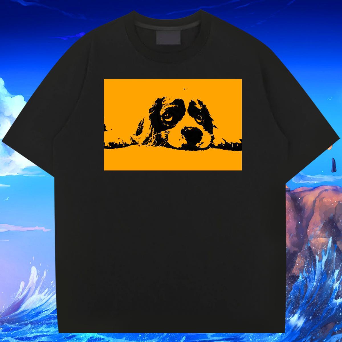 Brand Tshirts 230g 100% Cotton Spring Summer Dog Floral Print Breathable Short Sleeve DIY T Shirts Men Top Tees