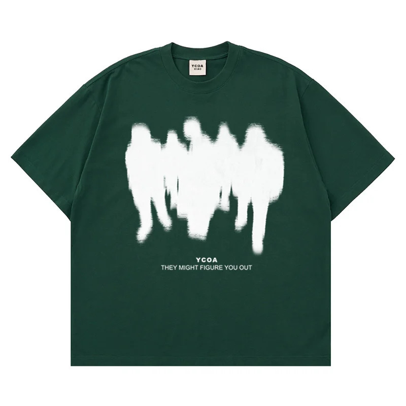 Mens T-Shirts Oversized Shadow Cotton Harajuku Goth Y2k Streetwear Tops Short Sleeve Korean Fashion Hip Hop Aesthetic Clothing 240814