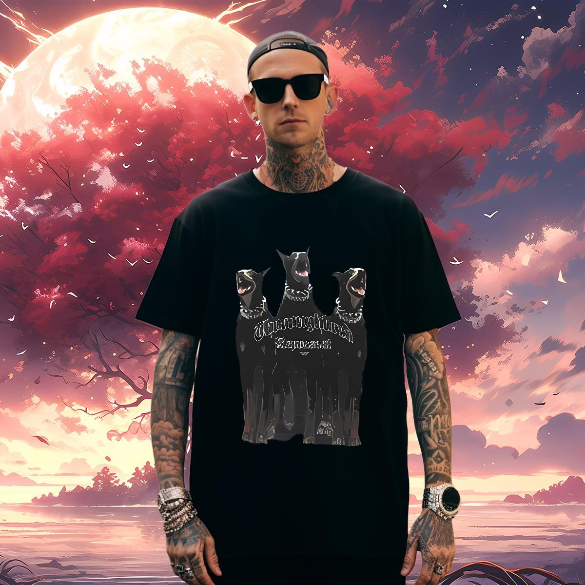 T-Shirts 230g 100% Cotton dog Street Casual Breathable Anime Print Men Tshirts 2024 Summer Unisex Polos