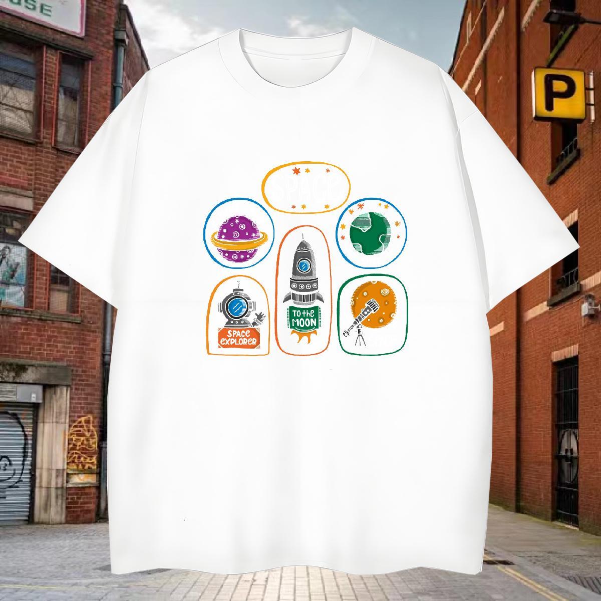 T Shirts Men 230g 100% Cotton planet Street Casual Short Sleeve O-Neck Graphic Men Tshirts 2024 Designer Classic Tee Shirt