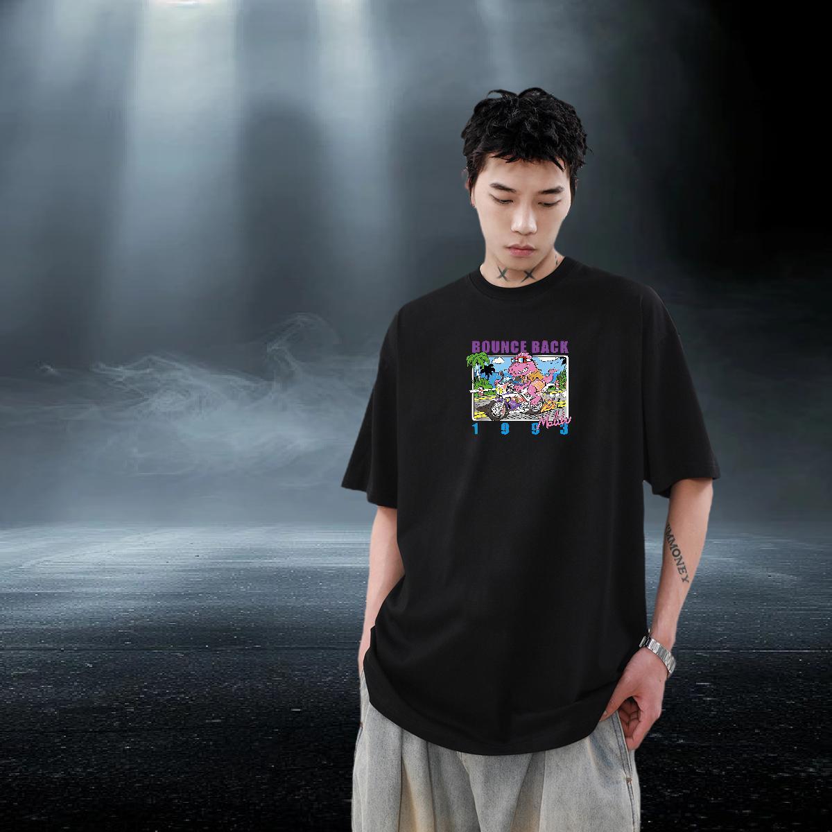 2024 DIY Man T Shirts 230g 100% Cotton dinosaur Anime Printing Street Tee Shirt Round Neck Short Sleeve Soft Men Clothes T-Shirt DIY Printed