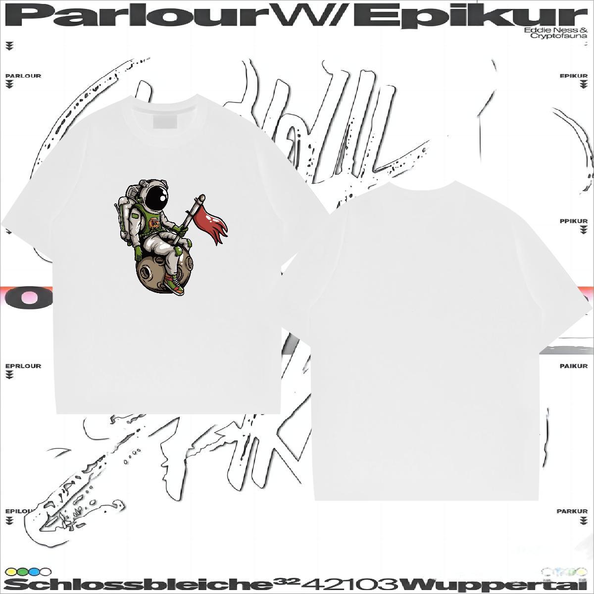 T-Shirts 100% Cotton 230g cosmonaut Spring Summer Short Sleeve Soft Cartoon Printing L-4XL Tshirt for Man Woman Classic Unisex Tops Tees