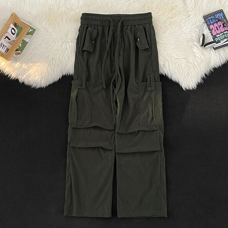 Vintage Corduroy Pants Men Women Americanstyle Multipocket Padded Trousers Harajuku Straightleg Wideleg Pant Unisex 240806