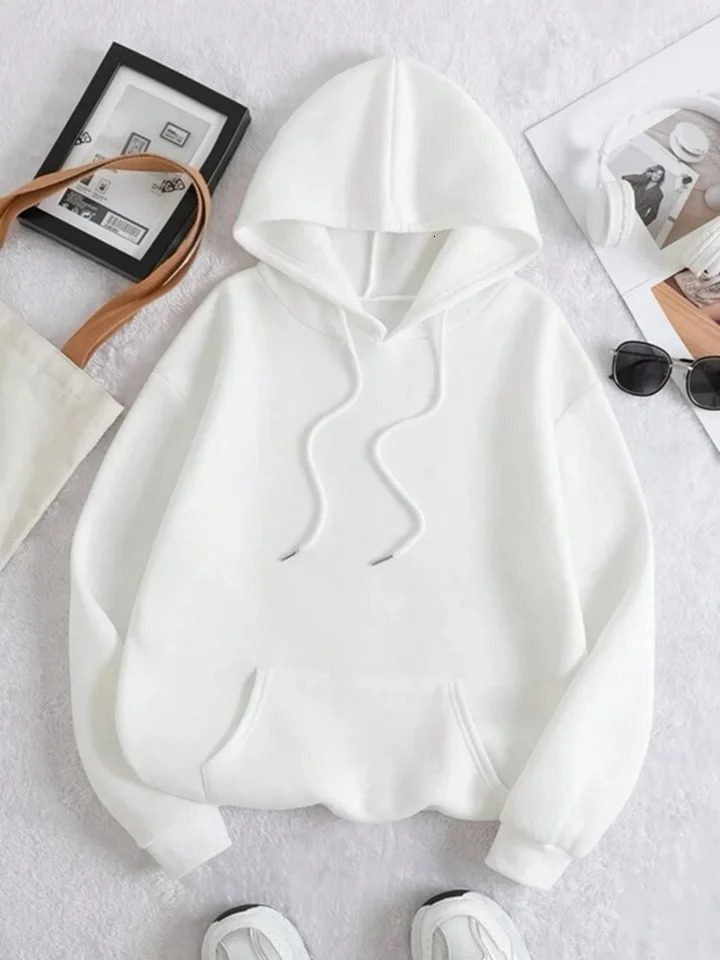 Korean Fashion Solid Color in Hoodies Sweat-shirt Woman Clothing Black Hoodie Pullover Women Hooded Sweatshirt Woman Coats 240806