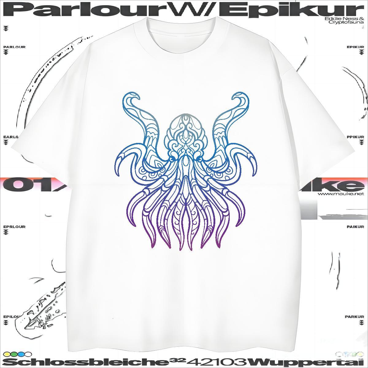 T-Shirts for Men 230g Pure Cotton octopus High Street Hip Hop Breathable Crew Neck Black White Men Tshirts 2024 New Cool Wear