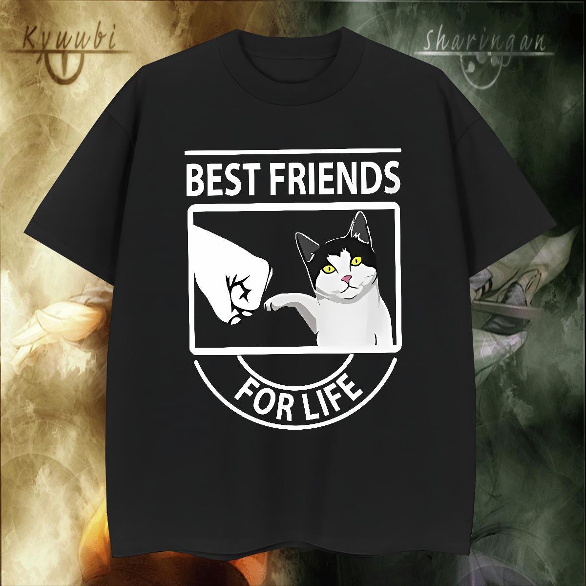 Loose Fit Men Tees 230g Cotton Outdoor cat Cartoon Print Breathable Crew Neck 2024 New T Shirt For Man Clothes
