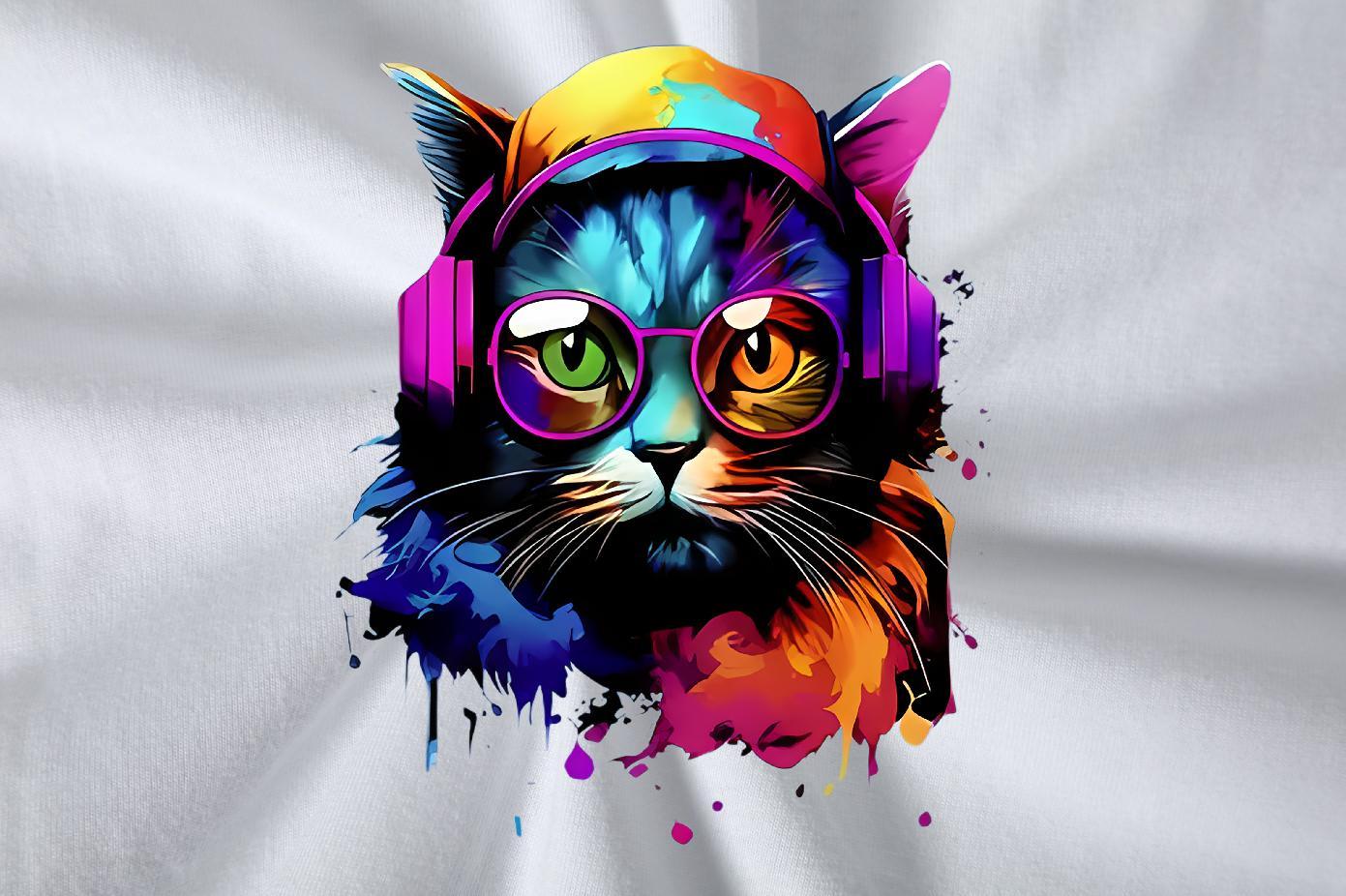 New Designer T Shirts Men 230g Pure Cotton colorful cat Hip Hop Tees Breathable Crew Neck TOP Quality Men Tops Tees Anime