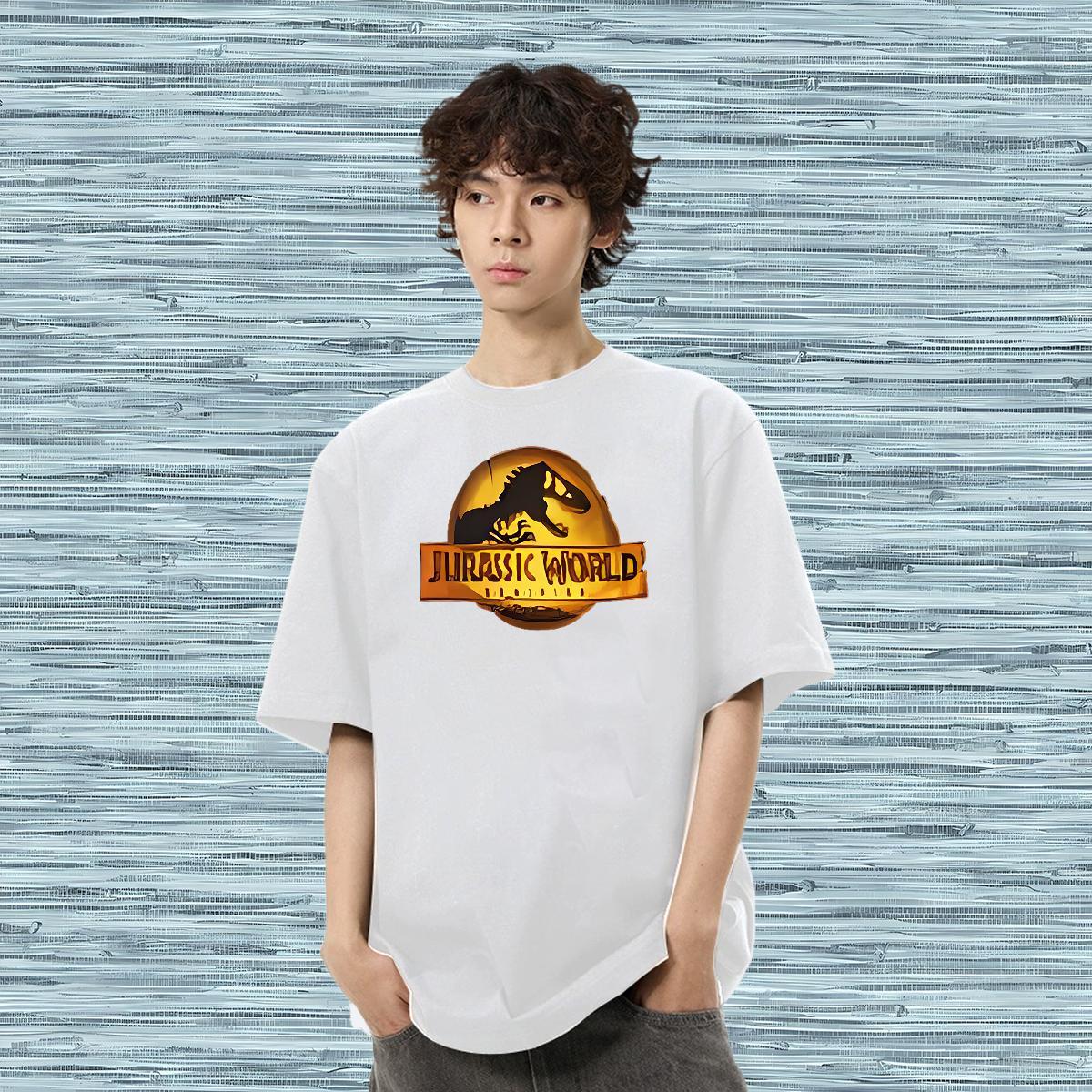 2024 Summer T Shirts Men 100% Cotton 230g dinosaur Street Casual Clothes Crew Neck Cool Design Men Tshirts Custom Cartoon