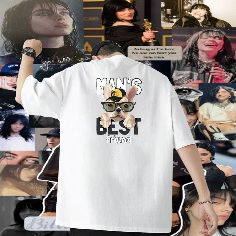 Designer Fashion Mens T Shirts 230g Pure Cotton dog Summer Casual Tees Shirts Breathable Crew Neck Wholesale Men Tshirts Floral Print