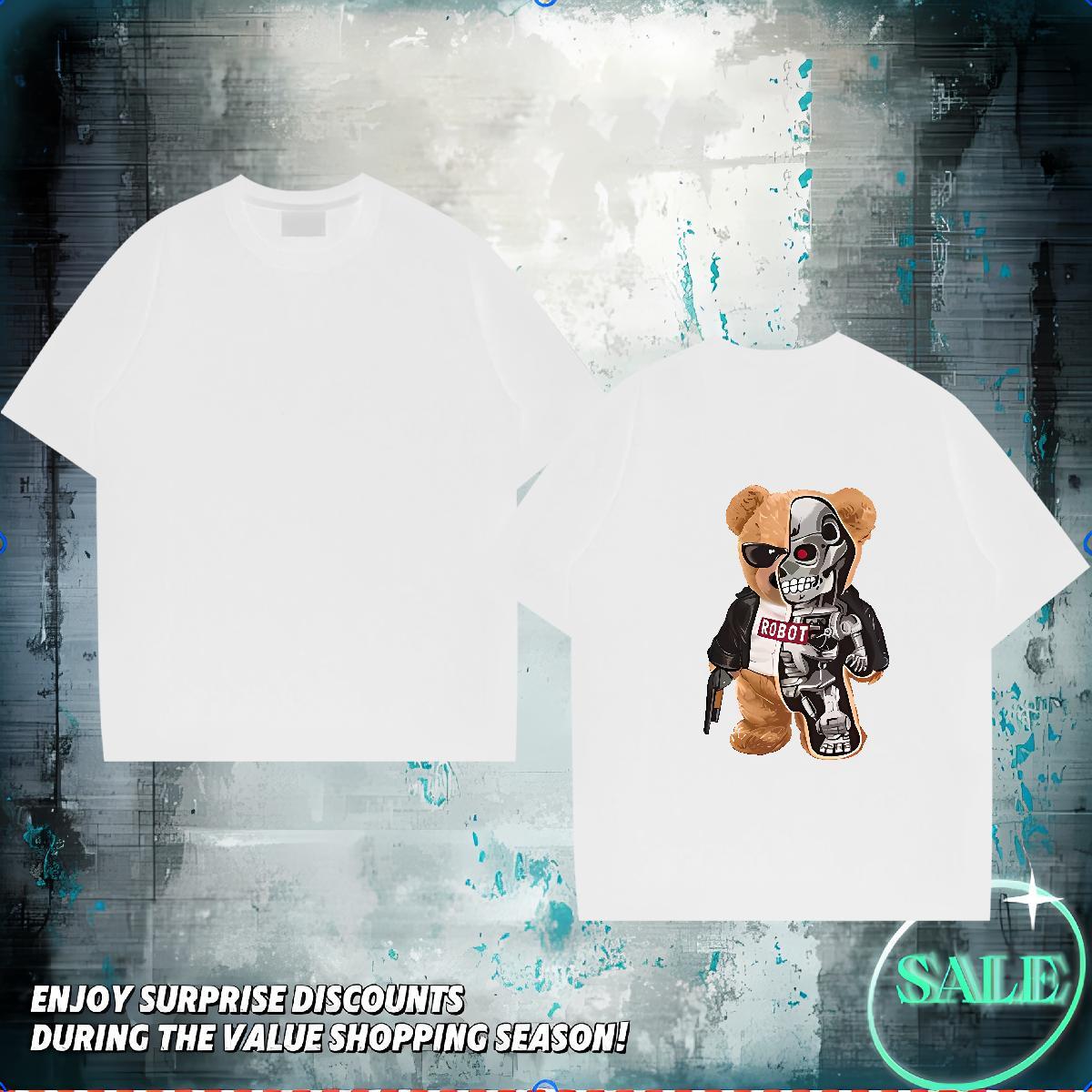 DIY Customized Men T Shirts 230g 100% Cotton bear Outdoor Tops Tees Breathable Short Sleeve Loose Fit Men Clothes T-Shirt DIY Printed