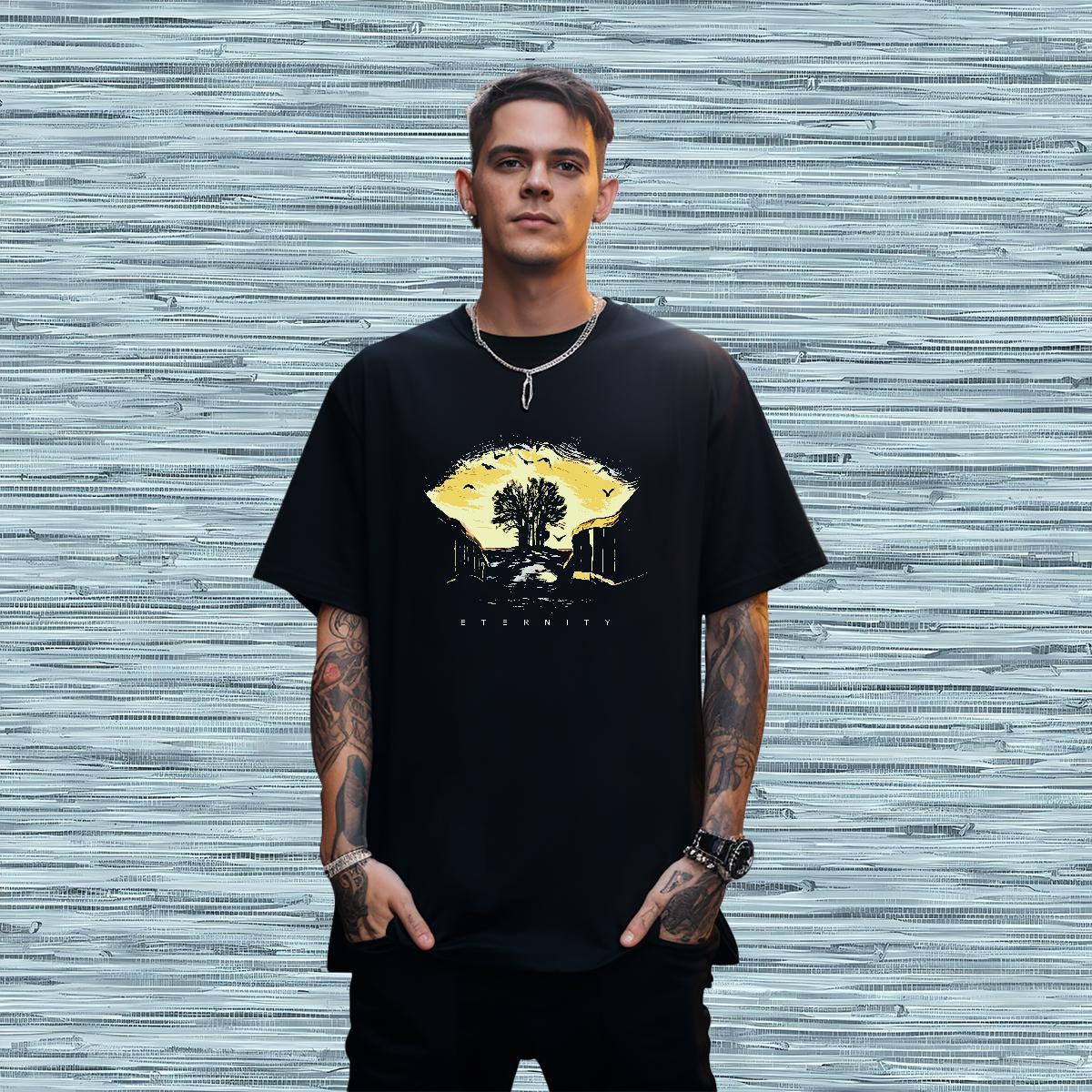 T Shirt For Man 100% Cotton 230g tree Daily Wear O Neck Short Sleeves Asian Size Men Tshirts New Designer TOP Quality Tee Shirt
