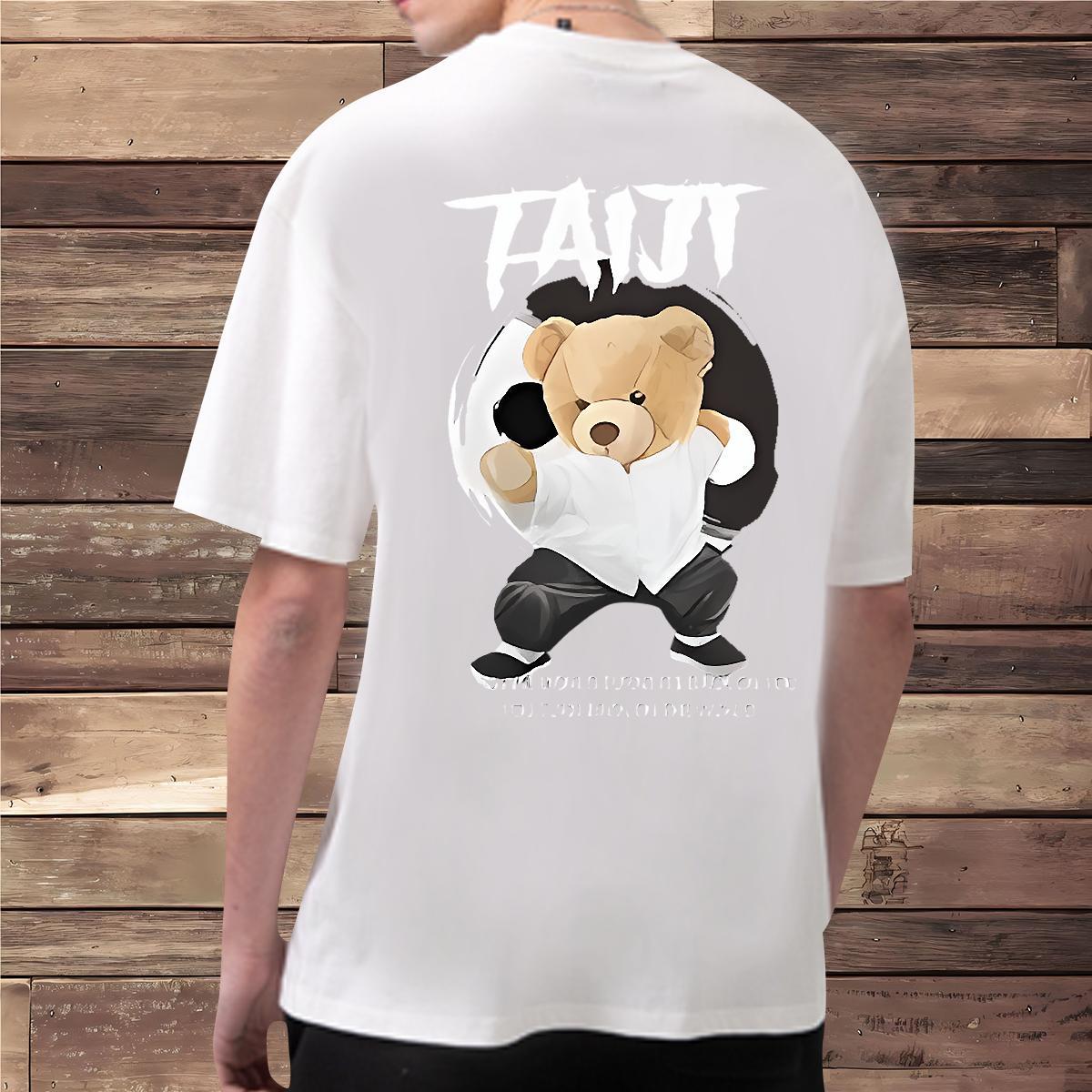 Classic Casual Man T Shirts 230g Cotton bear Anime Printing Street Tee Shirt Pure Cotton Comfortable Men Clothes T-Shirt Floral Print
