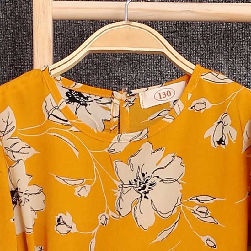 5-12Y Girl Spring and Autumn Style Long Sleeve Dress Plant Printed Round Neck Princess Dress Party DressW240720