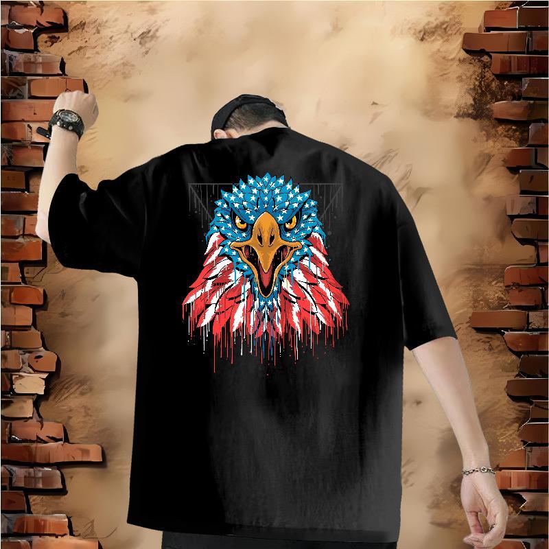Classic Casual T Shirt For Man 230g 100% Cotton eagle High Street Hip Hop Tee Shirt Short Sleeve O-Neck Cool Couples T Shirts DIY Printed