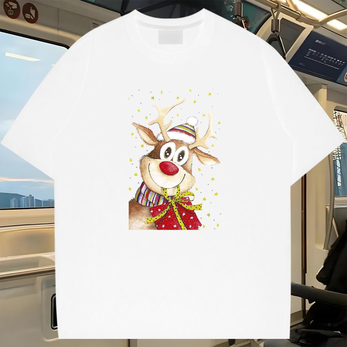 Fashion New T-Shirts for Men 230g Cotton Christmas Sport Tops Shirt Short Sleeve O-Neck Designer Men Tops Tees White Plus Size