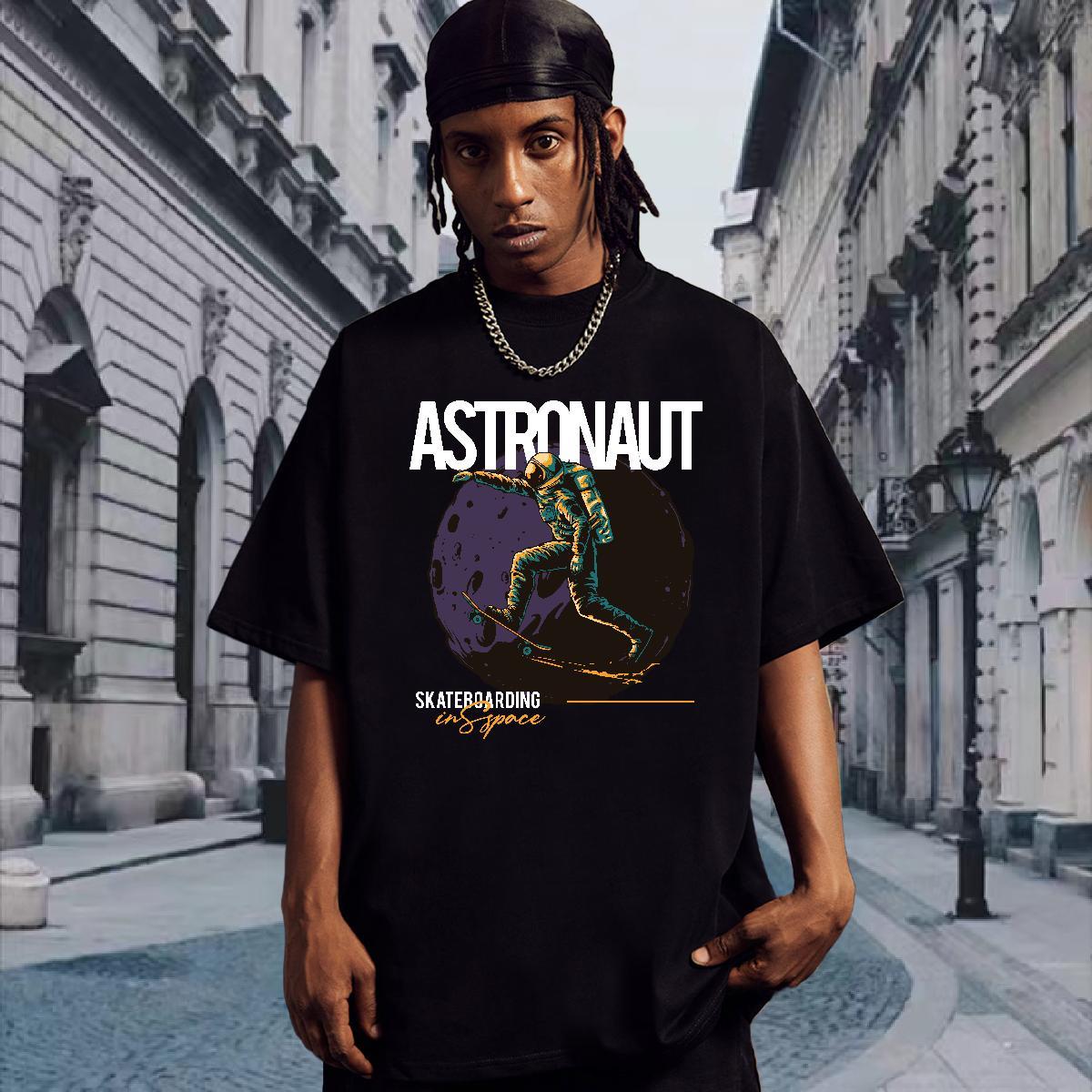 T-Shirts for Men 100% Cotton 230g spaceman Casual Beach Breathable Short Sleeve Cartoon Print Men Clothes T-Shirt New Arrival Soft Wear