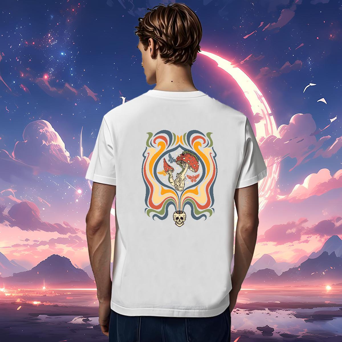 Designer Fashion T Shirts Men 230g 100% Cotton mushroom Street Wear Tshirts Short Sleeve O-Neck Free Shipping Men Tees Graphic