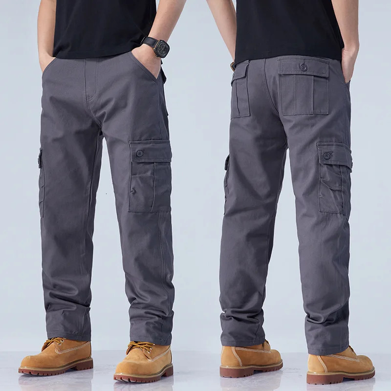 Cotton Cargo Pants Men Overalls Army Style Tactical Workout Straight Trousers Outwear Casual Multi Pocket Baggy 240806