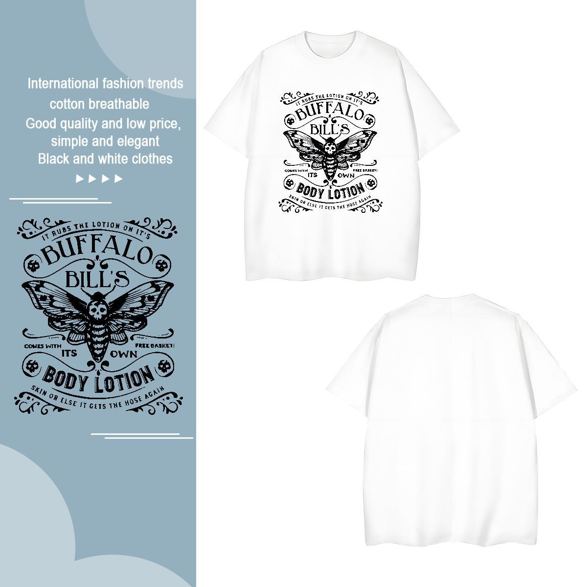 T-Shirts 230g Pure Cotton Butterfly Street O-Neck Short Sleeve Cartoon Print Tshirt for Man Woman New Loose Fit Tees