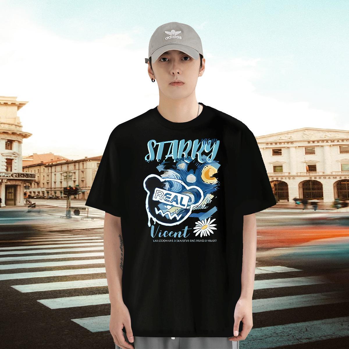 Brand Men Tees 230g 100% Cotton Home Outdoor bear Cartoon Print Short Sleeve Soft 2024 Summer T-Shirts Tops