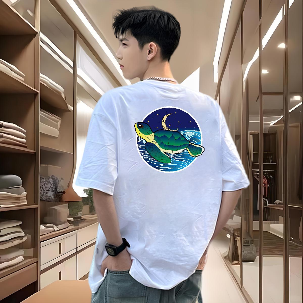 Free Shipping T shirt 100% Cotton 230g tortoise Casual Beach Clothes Breathable Short Sleeve Loose Fit Men Tshirts DIY Logo Oversized