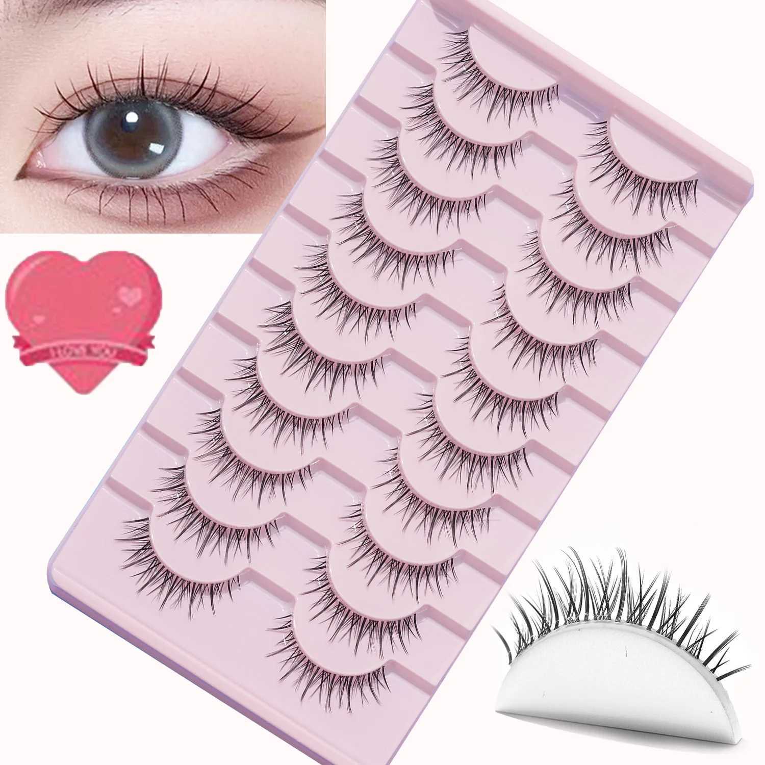 Manga fake eyelashes 10 pairs can enlarge the eyes naturally slim long pointed tail transparent fake eyelashes W240803