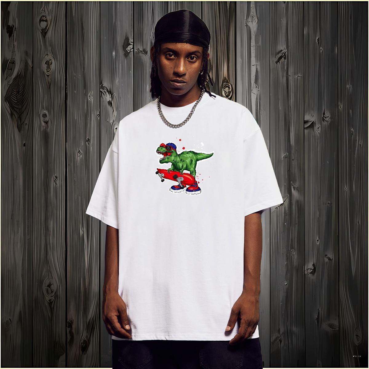 2024 DIY Man T Shirts 230g 100% Cotton dinosaur Beach Tops Breathable Crew Neck Brand Couples T Shirts Custom Cartoon