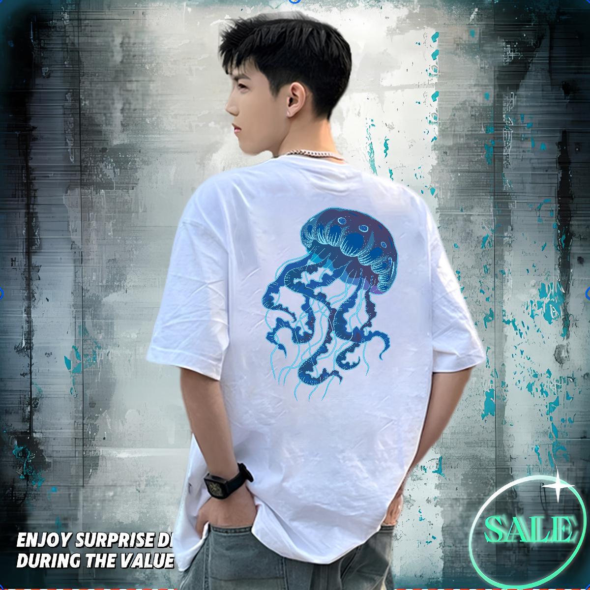 Stylist Men T Shirts 100% Cotton 230g jellyfish Sports Casual Tee Shirt Breathable Soft Brand Tshirts Custom Print Oversized