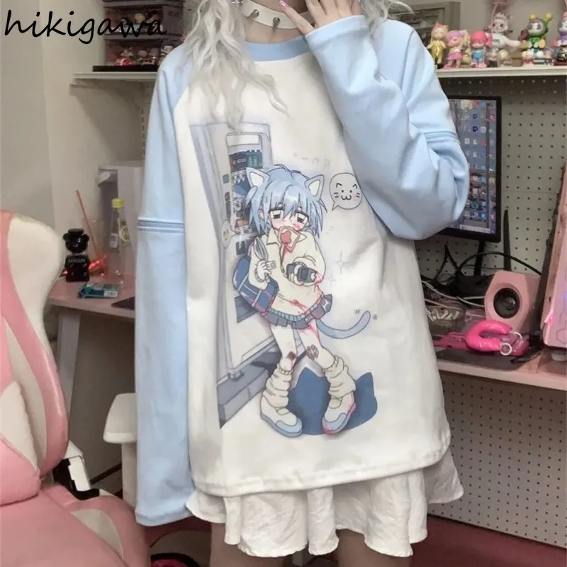 Japanese Oversized T Shirt Women Clothing Cute Anime Print Fashion Y2k Tops Ropa Mujer Casual Long Sleeve Summer T-shirts 240806